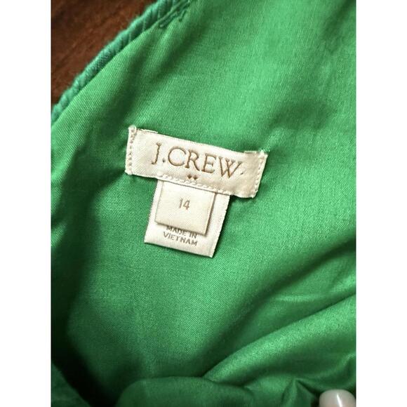 J.Crew Jacquard V-Neck Dress Size 14 Dublin Green Pleated Skirt Cotton - Picture 3 of 9